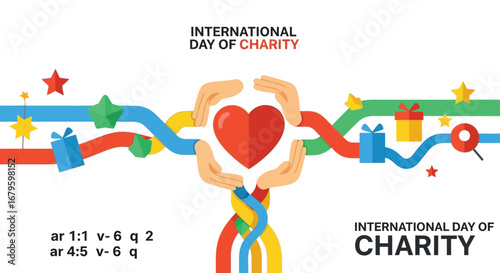 Vibrant international day of light celebration heart illustration with diverse figures and rainbow ribbons symbolizing unity and hope
