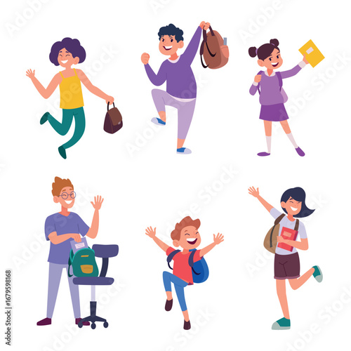 Students. Male and female school characters exact vector education and learning concept back to school