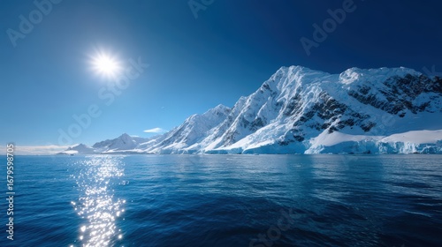 Wallpaper Mural Panoramic view of a vast glacier meeting deep blue ocean waters under a bright sunny sky with crisp clear visibility Torontodigital.ca