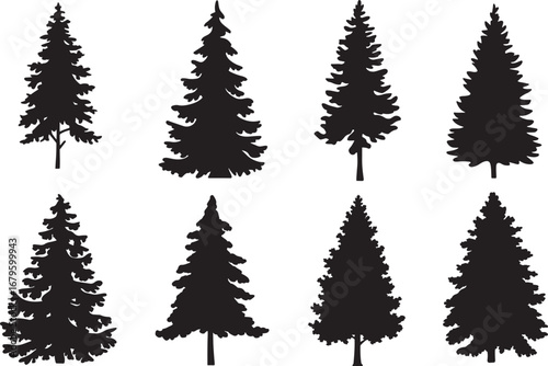 Winter landscape set with festive Christmas trees and forest firs