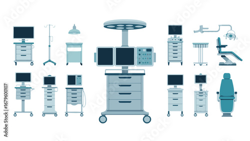 Assortment of Medical and Surgical Equipment on a White Background medical equipment operating room equipment