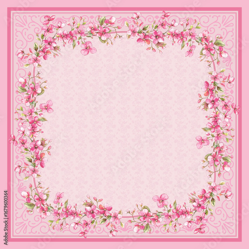 Square hijab floral pink pattern