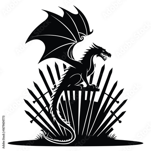 Dragon perched on neon throne silhouette