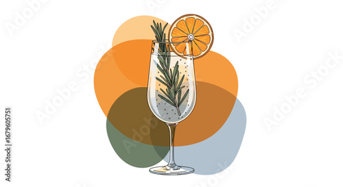 Refreshing Cocktail with Rosemary and Orange Slice.