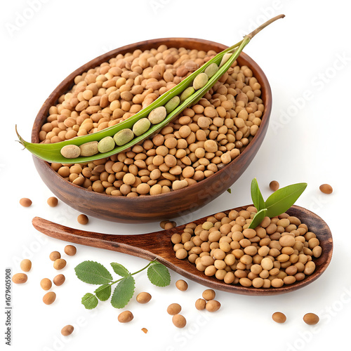 Horse gram (Kulthi Dal) isolated on white background, ideal for food packaging, nutritional info, culinary visuals,
