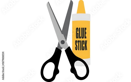 Scissors and glue stick isolated