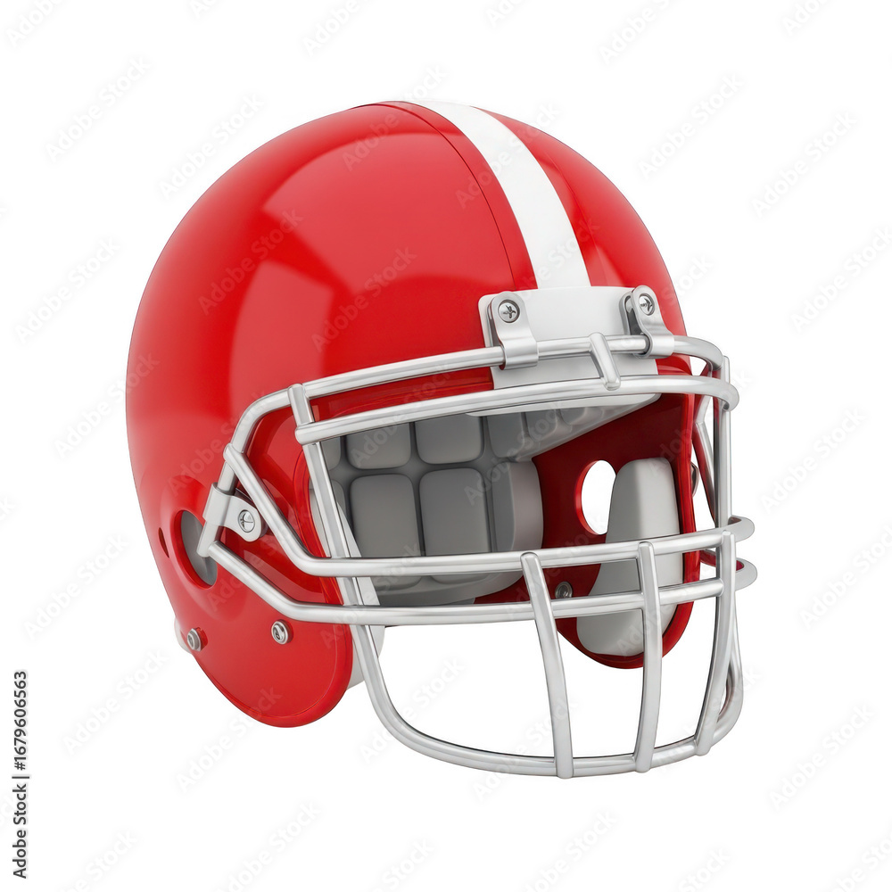Fototapeta premium 3d american football helmet classic red design with white stripe sporting gear transparent background