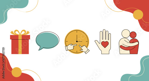 Five Love Languages Icons Set.