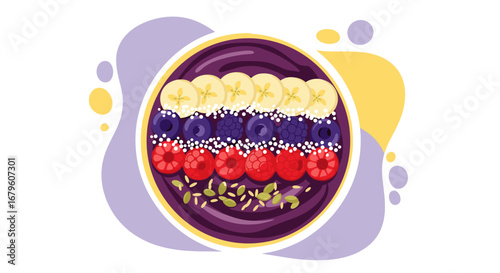 Delicious Acai Bowl with Fresh Fruits and Granola Toppings.
