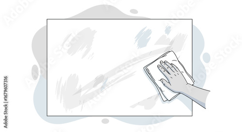 Hand cleaning a dirty surface with a cloth, illustrating the act of wiping and tidying.
