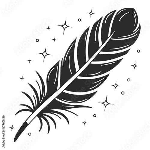 Phoenix feather glowing with neon sparks silhouette
