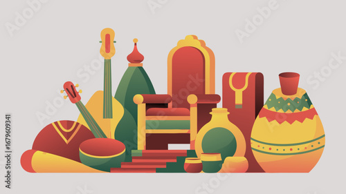 Vibrant vector illustration capturing the essence of an Indian wedding, showcasing traditional elements for the celebrating couple, a beautiful concept of cultural union and festive joy