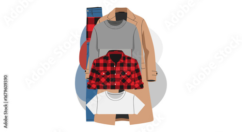 Collection of stylish casual clothing items for men and women.