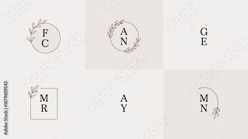 Elegant vector monograms for Indian wedding couples, featuring gracefully intertwined initials encircled by delicate botanical wreaths, ideal for sophisticated event branding, invitations, and persona