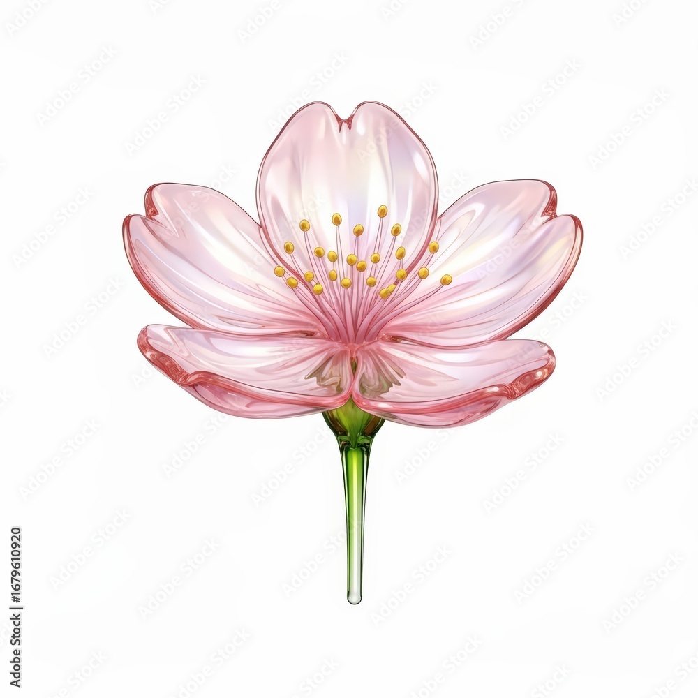 Fototapeta premium Flower glass cherry blossom illustration with delicate pink petals against a clean white backdrop isolated on white background