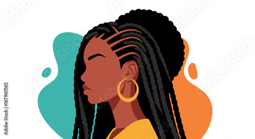 African American woman with intricate braided hairstyle.