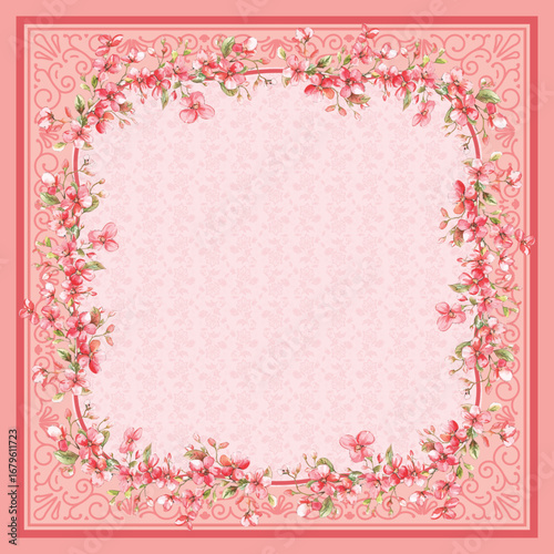 Square hijab floral red pattern