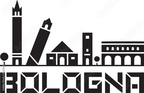 Bologna Skyline Silhouette Vector Illustration of Cityscape with Famous Landmarks and Text