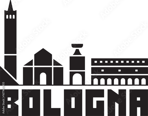Bologna Skyline Silhouette Vector Illustration with City Name and Landmark Buildings Design