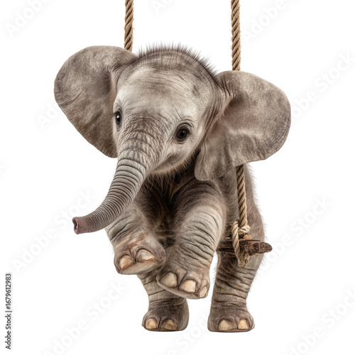 Adorable baby elephant swinging playfully isolated cute animal photography