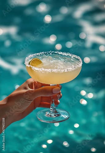 Refreshing Cocktail Served by the Poolside on a Sunny Day With Sparkling Wate...