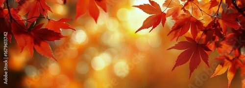 Vibrant Autumn Leaves in a Serene Forest During Golden Hour.