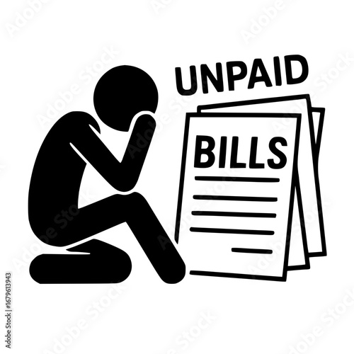 Stickman Stressed Over Bills SVG Clip Art