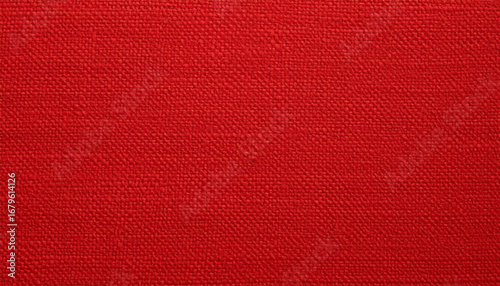 Bright Red Color Burlap Texture. Fabric Surface. Close up pattern.