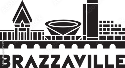 Brazzaville Skyline Silhouette Vector Illustration of Cityscape with Landmarks and Text