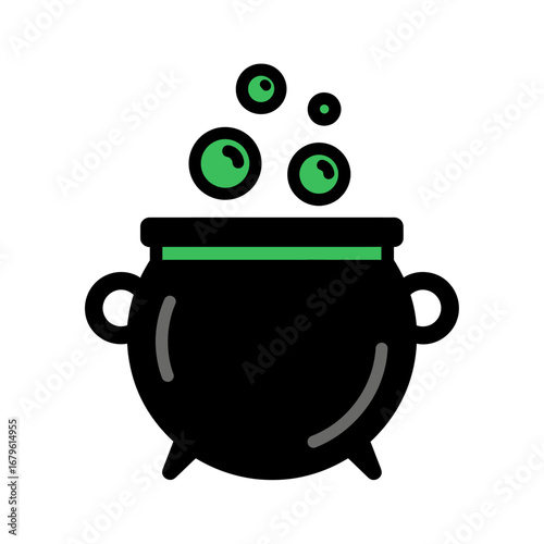 Witch's cauldron with bubbling green potion and magical steam, perfect for Halloween or fantasy themes