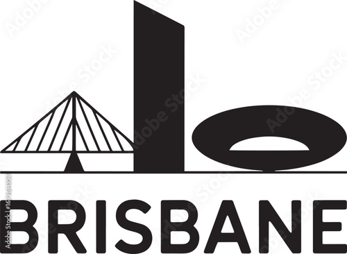 Brisbane Australia Skyline Vector Illustration with Kangaroo Point Cliffs Landmark Icon Design