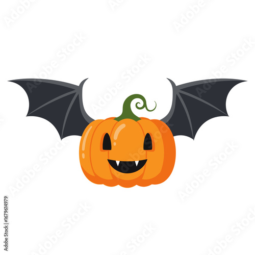 Flying Pumpkin Halloween Cartoon Character with Bat Wings Illustration