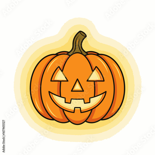 Halloween jack-o-lantern carved pumpkin glowing with a warm light