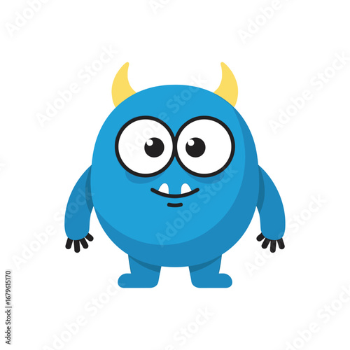 Charming blue cartoon monster with big eyes and a friendly smile. A whimsical and cute creature character illustration