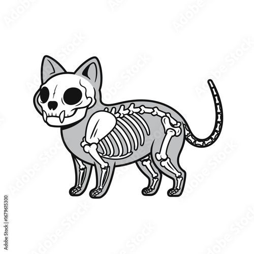 Cute Cat Skeleton Illustration Spooky Kawaii Design