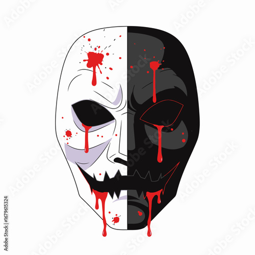 Haunted Black and White Face Mask with Striking Bloodstains for a Spooky Theme