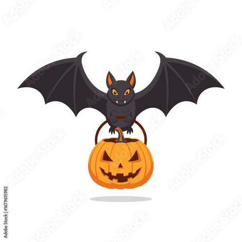 Cute Halloween Bat Carrying a Pumpkin For Trick-or-Treating