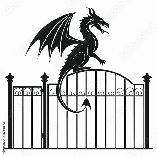 Dragon perched on frozen gate silhouette