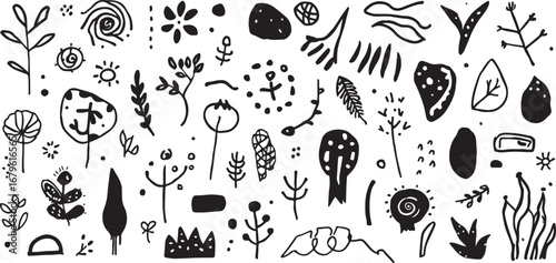 Hand Drawn Doodle Floral Pattern Black and White Botanical Elements Seamless Design for Fabrics Stationery and Creative Projects