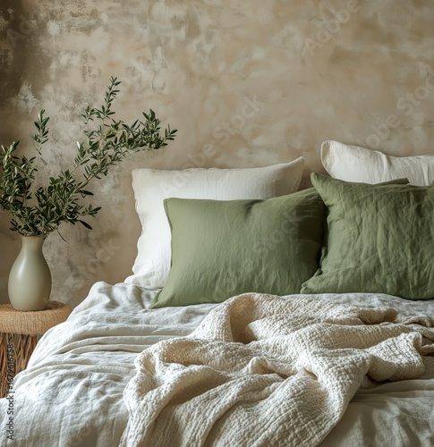 Cozy and Inviting Bedroom Featuring Natural Textures and Earthy Tones
