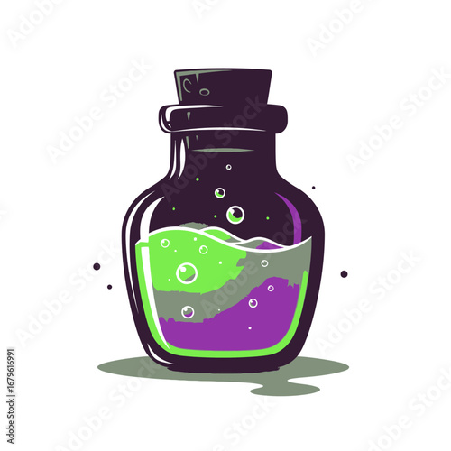 Potion Bottle A Magical Elixir with Bubbles in a Purple-Green Hue