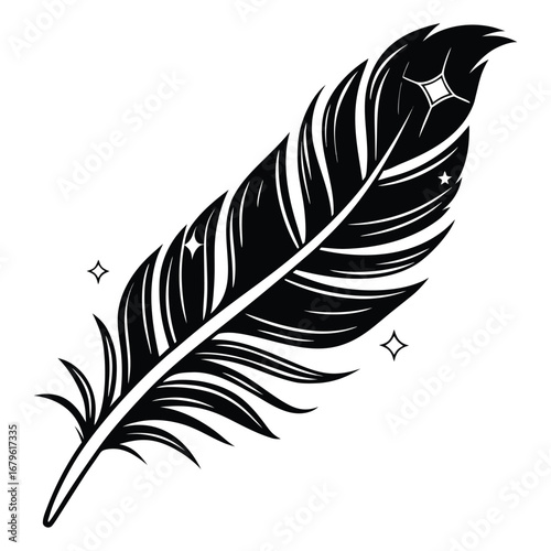 Phoenix feather glowing with crystal sparks silhouette
