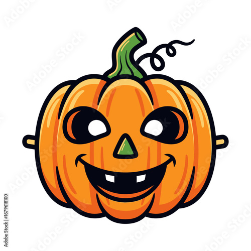 Cheerful cartoon jack-o'-lantern with a wide toothy grin, isolated vector illustration for Halloween