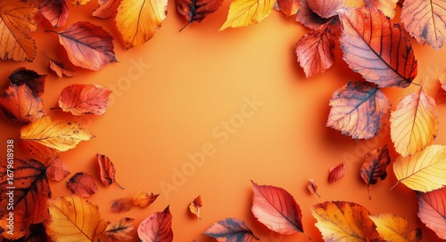 Vibrant Autumn Leaves Create a Stunning Border on a Warm Yellow Background.