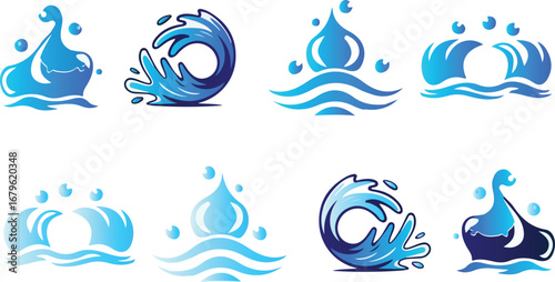 Collection of stylized water icons for design, abstract illustration