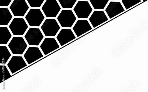 Black and white hexagonal pattern with a diagonal line dividing the frame