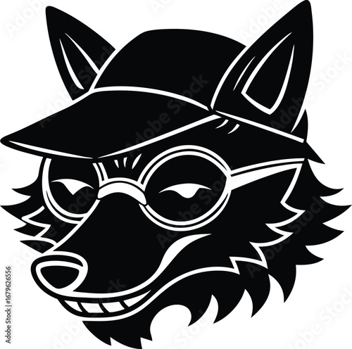 a big bad wolf head logo  disguised in a sleeping .eps