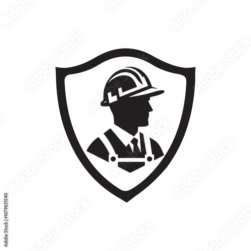 construction worker vector silhouette clip art logo design illustration. construction tools with worker icon set collections