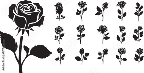 Elegant Black Rose Vector Silhouettes Collection for Floral Designs and Artistic Projects a Botanical Set of Rose Icons