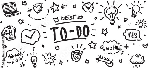 Hand Drawn Doodle Style Vector To Do List and Assorted Elements Perfect for Planners and Design Projects